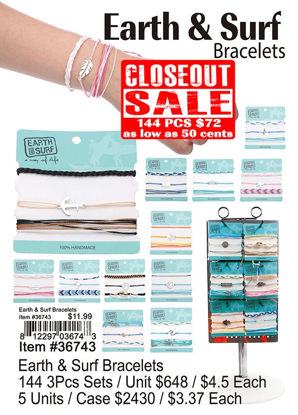 Earth and Surf Bracelets - Closeout 144 Pcs.